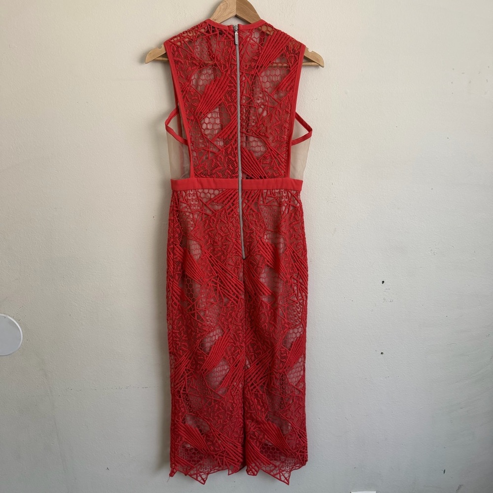 Manning Cartell Gallery Views Sheath Midi Formal Dress Coral Size M Luxury - Picture 4 of 9